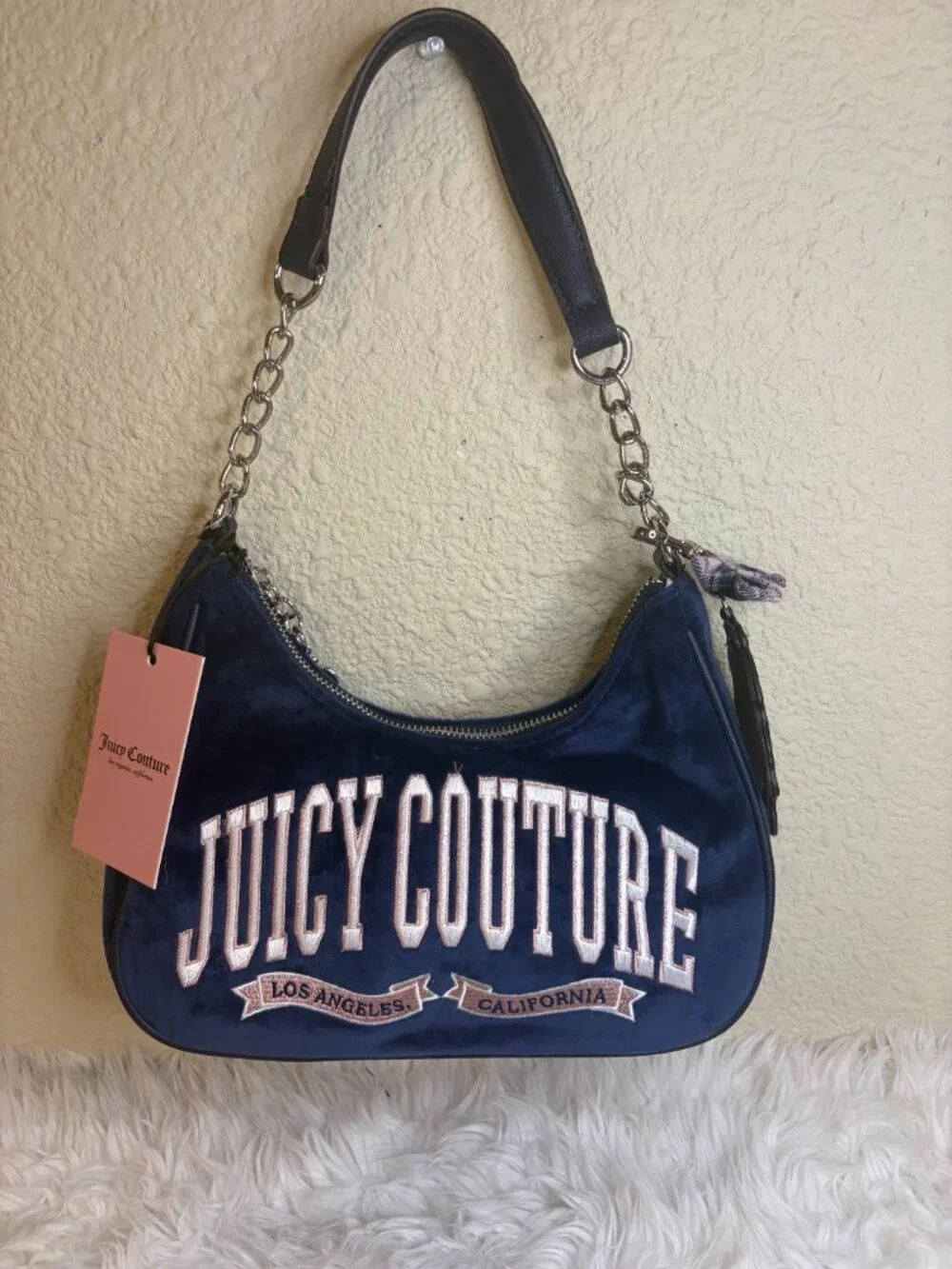 Juicy Couture Juicy University Royal Blue Velour Shoulder Bag NWT